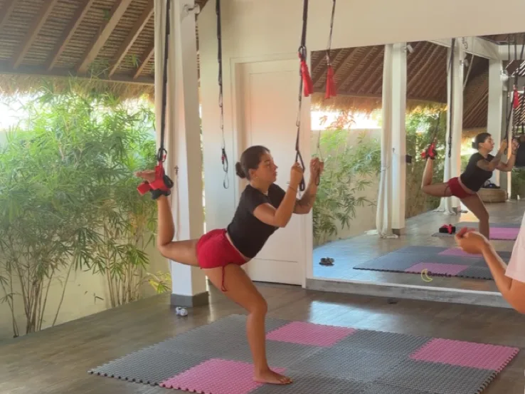 Gravity Stretching studio in Padonan, Canggu: assisted stretching in hanging straps